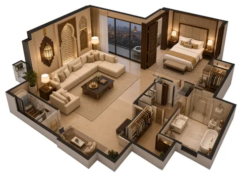 AI 3D floor plan of the Suite